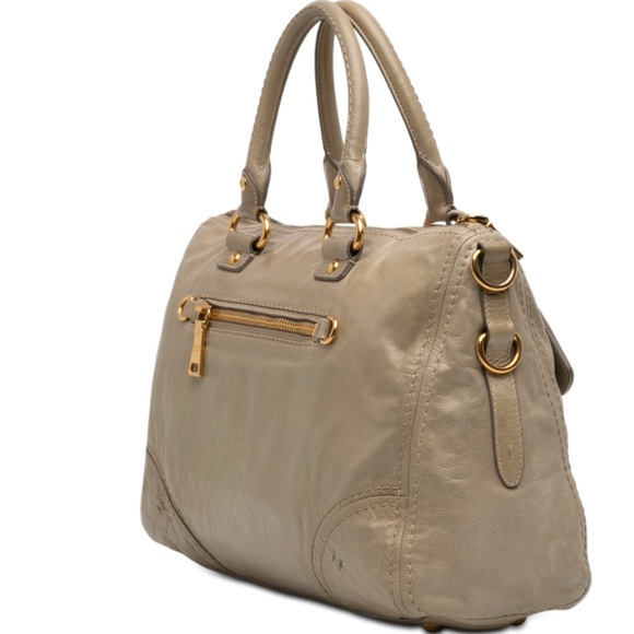 ✨PRADA✨Vitella Satchel Large Calf Leather Tote Soft Metallic Gold - Picture 2 of 15